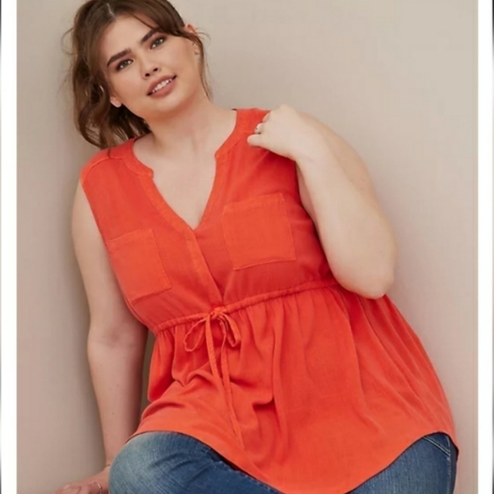 Torrid Emma Babydoll Slub Tie Waist Sleeveless Tunic Top - Size 1